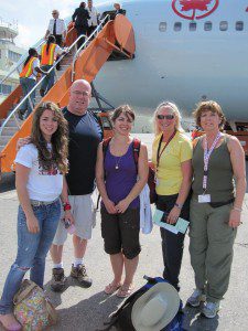 CMAT Team 11 arriving in Port au Prince. L-R Eva Bennett - student intern from Brockville, ON, Brad Fraser, PCP and Team Leader from Kelowna, BC, Anastasia Bennett, RN from Brockville, ON Jacqui Stuart, NP from Woodstock, ON and Dianna Cleland, NP from Strathroy, ON.