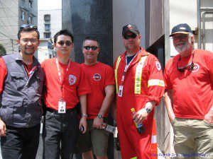 CMAT Assessment team shortly after arriving in China. L-R: Dr. Haibo Xu, Dr. Charles Jiang, Paramedic Chris Kaley, Paramedic Dave Deines, Dr. Dave Ratcliffe. 