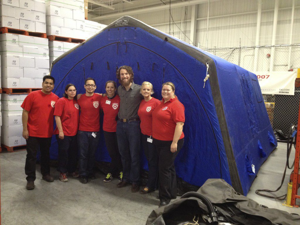CMAT Volunteers check equipment, including the field hospital tent, in anticipation of deployment to the Philippines. 